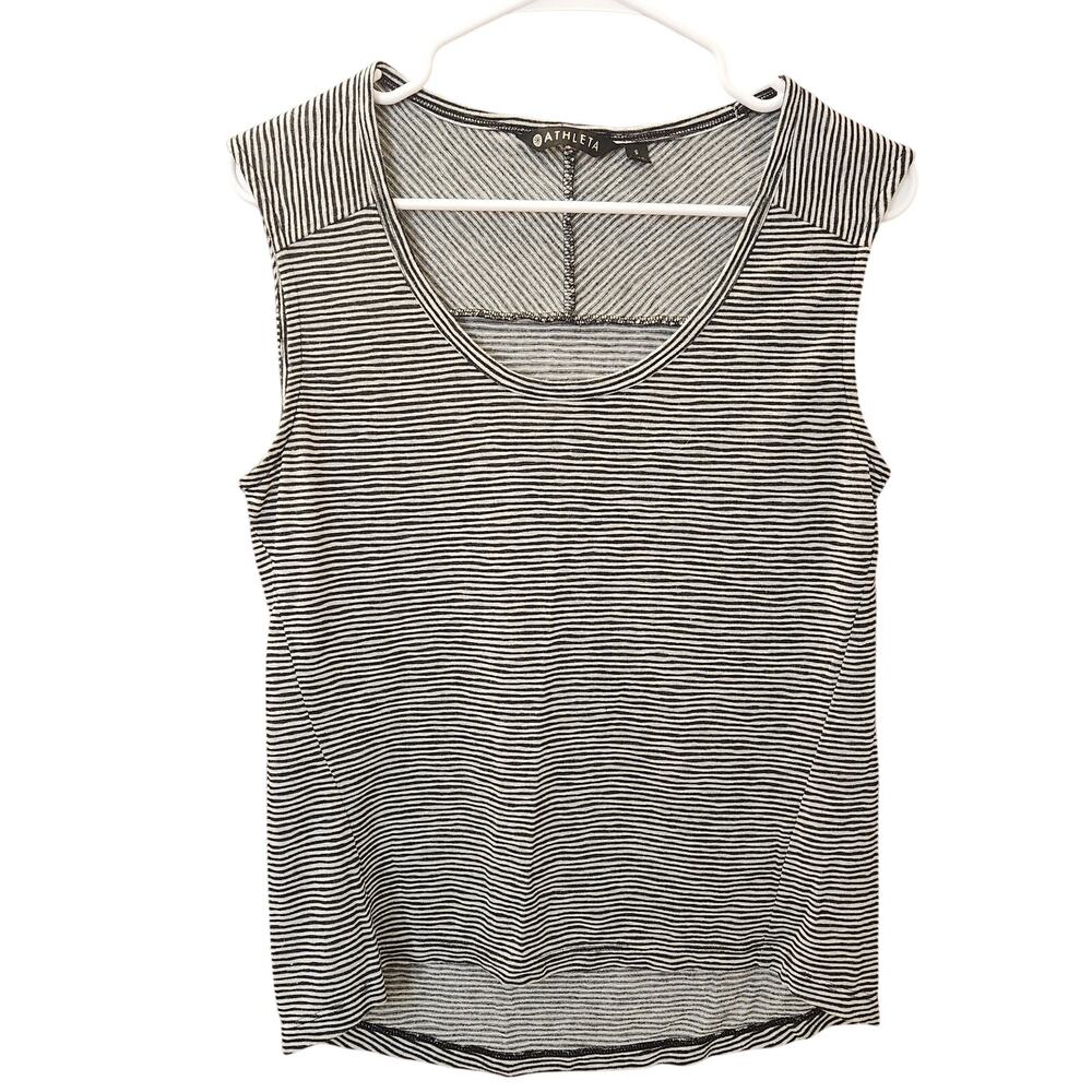 Athleta Black and White Striped Tank Top With Side Stitch Detailing Size Small